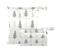 Waassud Green Christmas Trees Wet Dry Bag Reusable Wet Bags Organizer Diaper Bag Organizing Pouches with 2 Zippered Pockets for Swimsuit Gym Clothes