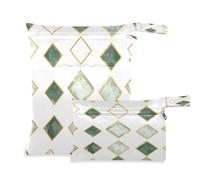 Waassud Green Diamond Shapes Wet Dry Bag Reusable Wet Bags Organizer Diaper Bag Organizing Pouches with 2 Zippered Pockets for Swimsuit Gym Clothes