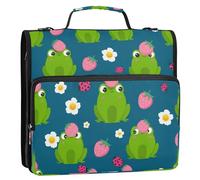 Waassud Green Frogs Zipper Binder 3 Ring with Shoulder Strap and Handle 1.5 Inch D-Ring 500 Sheets Expanding File Folder Organizer