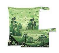 Waassud Green Nature Scene Wet Dry Bag Reusable Wet Bags Organizer Diaper Bag Organizing Pouches with 2 Zippered Pockets for Swimsuit Gym Clothes