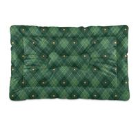 Waassud Green Plaid Stars Pattern Thick Dog Bed Mat Non-Slip Chew-Resistant Pet Bed for Dogs Cats Soft Washable Kennel Crate Pad for Floor Sofa Car 18" x 24"