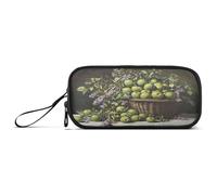 Waassud Green Plums and Flowers Pencil Case Large Capacity Pen Holder 3 Compartment Stationery Pen Bag Nylon Zipper Pouch for Office Artist