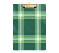Waassud Green Tartan Plaid Clipboard with Storage Acrylic Writing Board Low Profile Clip Decorative Organizer for Nurses Office Home 12" x 9"