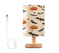 Waassud Halloween Ghosts Bats Table Lamp with Matte Fabric Shade, Dimmable Desk Light for Girls Bedroom, Dorm Room Essentials, Nightstand Decor