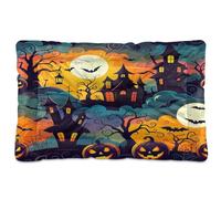 Waassud Halloween Night Full Moon Thick Dog Bed Mat Non-Slip Chew-Resistant Pet Bed for Dogs Cats Soft Washable Kennel Crate Pad for Floor Sofa Car 36" x 24"