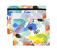 Waassud Hand-Drawn Brush Strokes Pencil Pouch for 3 Ring Binder 2-Pack Smooth Zipper Pencil Cases Transparent School Supplies
