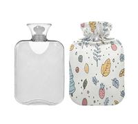 Waassud Hand-Drawn Forest Elements Hot Water Bottle with Soft Cover Hot Water Bag for Pain Relief 2L Water Heating Pad for Neck Shoulder Small