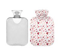 Waassud Hand-Drawn Heart Hot Water Bottle with Soft Cover Hot Water Bag for Pain Relief 2L Water Heating Pad for Neck Shoulder Medium