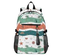Waassud Hand Drawn Tropical Beach Laptop Backpack for Women Men, 20L Casual Travel Backpack with 14 Inch Notebook Compartment, Lightweight Daypack for College Work Business Outdoor