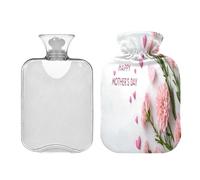 Waassud Happy Mother's Day Carnations Hot Water Bottle with Soft Cover Hot Water Bag for Pain Relief 2L Water Heating Pad for Neck Shoulder Small