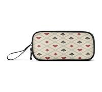 Waassud Hearts Diamonds Grid Pencil Case Large Capacity Pen Holder 3 Compartment Stationery Pen Bag Nylon Zipper Pouch for Office Artist