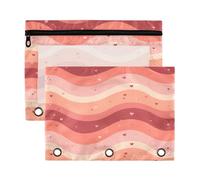 Waassud Hearts Waves Pencil Pouch for 3 Ring Binder 2-Pack Clear Pen Case with Reinforced Holes Smooth Zipper Waterproof School Office Supplies Organizer