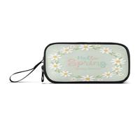 Waassud Hello Spring Daisies Pencil Case Large Capacity Pen Holder 3 Compartment Stationery Pen Bag Nylon Zipper Pouch for Office Artist