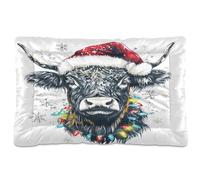 Waassud Highland Cow Christmas Thick Dog Bed Mat Non-Slip Chew-Resistant Pet Bed for Dogs Cats Soft Washable Kennel Crate Pad for Floor Sofa Car 18" x 24"