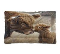 Waassud Highland Cow Love Thick Dog Bed Mat Non-Slip Chew-Resistant Pet Bed for Dogs Cats Soft Washable Kennel Crate Pad for Floor Sofa Car 36" x 24"