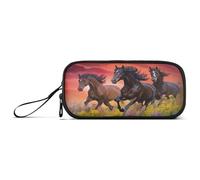 Waassud Horse Riders in The Sunset Pencil Case Large Capacity Pen Holder 3 Compartment Stationery Pen Bag Nylon Zipper Pouch for Office Artist