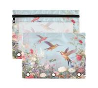 Waassud Hummingbirds and Flowers Pencil Pouch for 3 Ring Binder 2-Pack Smooth Zipper Pencil Cases Transparent School Supplies