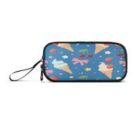 Waassud Ice Cream Cones Pencil Case Large Capacity Pen Holder 3 Compartment Stationery Pen Bag Nylon Zipper Pouch for Office Artist