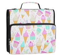 Waassud Ice Cream Cones Zipper Binder 3 Ring with Shoulder Strap and Handle 1.5 Inch D-Ring 500 Sheets Expanding File Folder Organizer