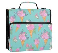Waassud Ice Cream Cones Zipper Binder 3 Ring with Shoulder Strap and Handle 1.5 Inch D-Ring 500 Sheets Expanding File Folder Organizer