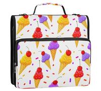 Waassud Ice Cream with Cherries Zipper Binder 3 Ring with Shoulder Strap and Handle 1.5 Inch D-Ring 500 Sheets Expanding File Folder Organizer