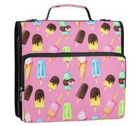 Waassud Ice Cream Zipper Binder 3 Ring with Shoulder Strap and Handle 1.5 Inch D-Ring 500 Sheets Expanding File Folder Organizer