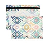 Waassud Ikat-Style Diamond Pencil Pouch for 3 Ring Binder 2-Pack Clear Pen Case with Reinforced Holes Smooth Zipper Waterproof School Office Supplies Organizer