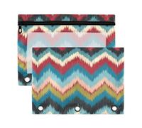 Waassud Ikat-Style Zigzag Stripes Pencil Pouch for 3 Ring Binder 2-Pack Clear Pen Case with Reinforced Holes Smooth Zipper Waterproof School Office Supplies Organizer