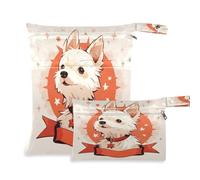 Waassud Joyful Dog Face Wet Dry Bag Reusable Wet Bags Organizer Diaper Bag Organizing Pouches with 2 Zippered Pockets for Swimsuit Gym Clothes
