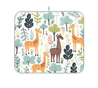Waassud Jungle Pattern with Giraffes Dish Drying Mat Absorbent Drying Rack Non Slip Dish Mats for Kitchen Counter Dish Drying Pad Kitchen Essentials 18 x 16 Inch