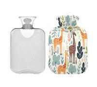 Waassud Jungle Pattern with Giraffes Hot Water Bottle with Soft Cover Hot Water Bag for Pain Relief 2L Water Heating Pad for Neck Shoulder Medium