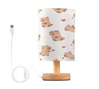 Waassud Kawaii Capybaras Table Lamp with Matte Fabric Shade, Dimmable Desk Light for Girls Bedroom, Dorm Room Essentials, Nightstand Decor