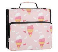 Waassud Kawaii Ice Cream Cones Zipper Binder 3 Ring with Shoulder Strap and Handle 1.5 Inch D-Ring 500 Sheets Expanding File Folder Organizer