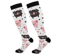 Waassud Kawaii Pigs Compression Socks for Women & Men Circulation 20-30 mmHg Knee High Socks Nurse Travel Stockings 1 Pair