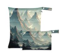 Waassud Landscape Mountains Wet Dry Bag Reusable Wet Bags Organizer Diaper Bag Organizing Pouches with 2 Zippered Pockets for Swimsuit Gym Clothes