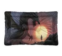 Waassud Large Black Fire Dragon Thick Dog Bed Mat Non-Slip Chew-Resistant Pet Bed for Dogs Cats Soft Washable Kennel Crate Pad for Floor Sofa Car 18" x 24"