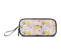 Waassud Lemons Hearts Plaid Pencil Case Large Capacity Pen Holder 3 Compartment Stationery Pen Bag Nylon Zipper Pouch for Office Artist