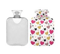 Waassud Leopard-Print Hearts Hot Water Bottle with Soft Cover Hot Water Bag for Pain Relief 2L Water Heating Pad for Neck Shoulder Medium