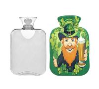 Waassud Leprechaun Hot Water Bottle with Soft Cover Hot Water Bag for Pain Relief 2L Water Heating Pad for Neck Shoulder Small
