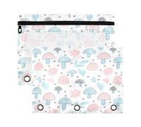 Waassud Light Blue Mushrooms Pencil Pouch for 3 Ring Binder 2-Pack Clear Pen Case with Reinforced Holes Smooth Zipper Waterproof School Office Supplies Organizer