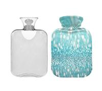 Waassud Light Teal Sequins Pattern Hot Water Bottle with Soft Cover Hot Water Bag for Pain Relief 2L Water Heating Pad for Neck Shoulder Small