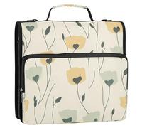 Waassud Light Yellow Flowers Zipper Binder 3 Ring with Shoulder Strap and Handle 1.5 Inch D-Ring 500 Sheets Expanding File Folder Organizer