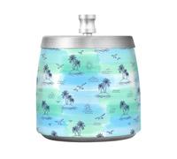 Waassud Line-art Palm Trees Seabirds Ashtray with Lid Smokeless Cigar Tray