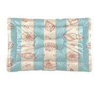 Waassud Line Art Seashells Stripes Thick Dog Bed Mat Non-Slip Chew-Resistant Pet Bed for Dogs Cats Soft Washable Kennel Crate Pad for Floor Sofa Car 18" x 24"
