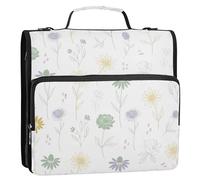 Waassud Line-Art Wildflowers Zipper Binder 3 Ring with Shoulder Strap and Handle 1.5 Inch D-Ring 500 Sheets Expanding File Folder Organizer