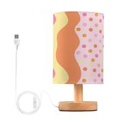 Waassud Lines and Dots Table Lamp with Matte Fabric Shade, Dimmable Desk Light for Girls Bedroom, Dorm Room Essentials, Nightstand Decor