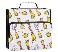 Waassud Magical Broomsticks with Star Zipper Binder 3 Ring with Shoulder Strap and Handle 1.5 Inch D-Ring 500 Sheets Expanding File Folder Organizer