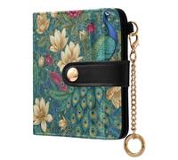 Waassud Majestic Peacock Floral Wallet Women RFID Blocking PU Leather | Small Compact Bifold Ladies Wallet, 7 Card Slots and 1 Bill Compartment, Magnetic Snap Closure, Zipper Coin Pocket