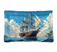 Waassud Majestic Sailing Ship Thick Dog Bed Mat Non-Slip Chew-Resistant Pet Bed for Dogs Cats Soft Washable Kennel Crate Pad for Floor Sofa Car 36" x 24"