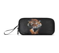 Waassud Menacing Tiger Pencil Case Large Capacity Pen Holder 3 Compartment Stationery Pen Bag Nylon Zipper Pouch for Office Artist